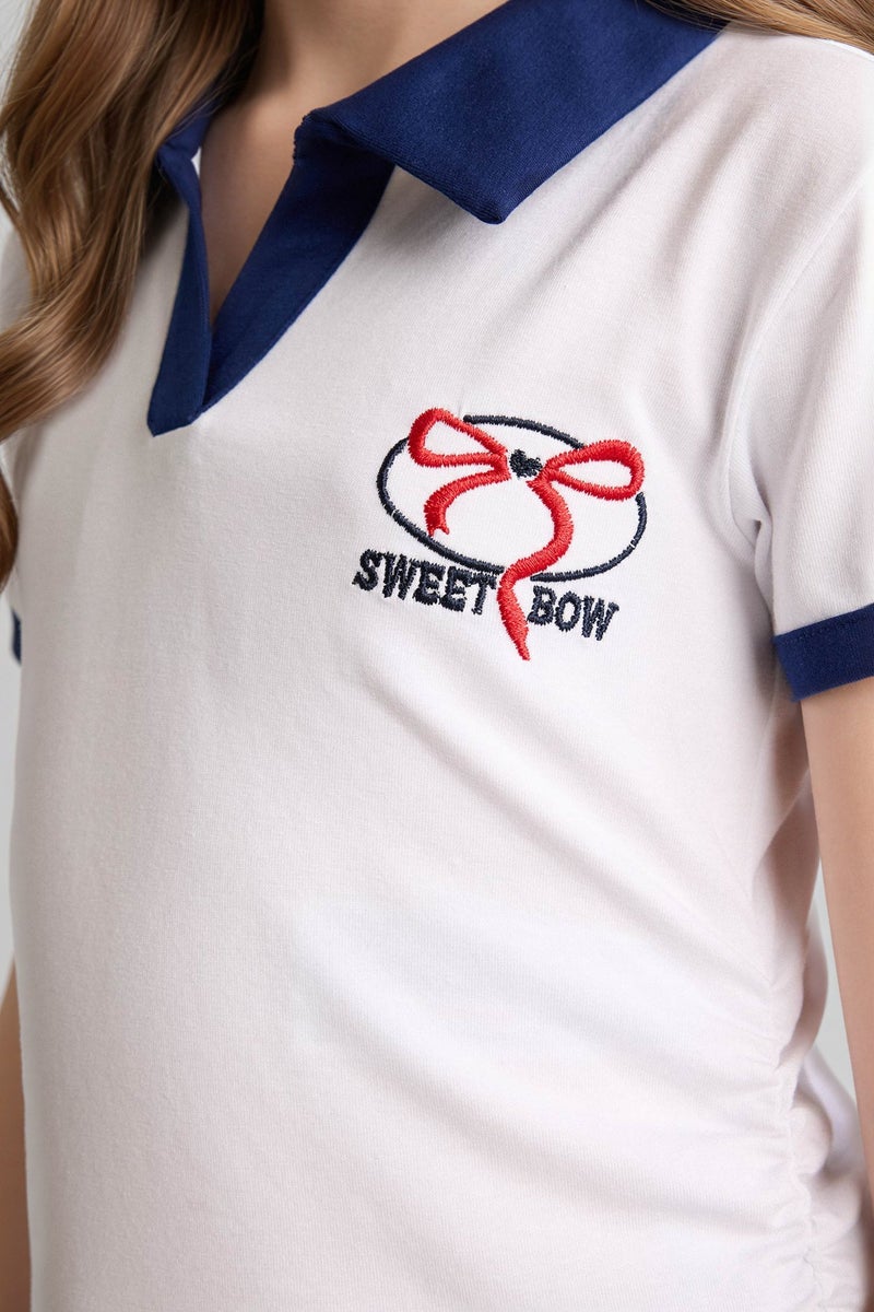 DeFacto White Girl Girl Slim Fit Polo Collar Printed T-Shirt Casual - Image 4